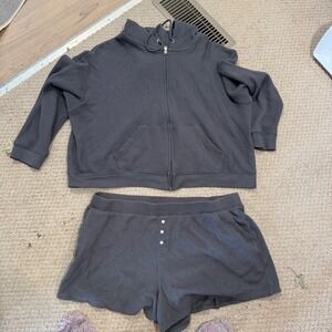 Auden‎ Waffle Knit Lounge Set Hoodie & Shorts Sleepwear Pajamas Gray 1X/2X